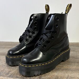 Dr. Martens Molly Platform Boots Black Smooth Leather | Size 6 US (37 EU / 4 UK)